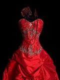 Vintage Ball Gown Sweetheart Red Ruffles Beaded Long Prom Dress Party Dress Graduation Dresses Sweet 16 Dress HZ1121