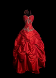 Vintage Ball Gown Sweetheart Red Ruffles Beaded Long Prom Dress Party Dress Graduation Dresses Sweet 16 Dress HZ1121