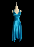 Vintage A line Straps Blue Satin Prom Dress Party Dress Graduation Dresses HZ1121