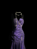Vintage Mermaid Spaghetti Straps Taffeta Grape Pleated Long Prom Dress Party Dress Graduation Dresses HZ1121