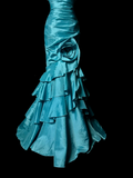 Retro Mermaid Strapless Blue Taffeta Beaded 20th Birthday Dress Long Prom Dress Birthday Outfits For Women HZ1121