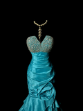 Retro Mermaid Strapless Blue Taffeta Beaded 20th Birthday Dress Long Prom Dress Birthday Outfits For Women HZ1121