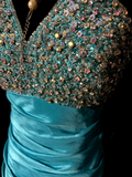 Retro Mermaid Strapless Blue Taffeta Beaded 20th Birthday Dress Long Prom Dress Birthday Outfits For Women HZ1121