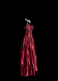 Vintage A line Straps Burgundy Satin Long Prom Dress Party Dress Graduation Dresses HZ1121