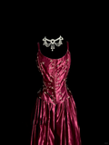 Vintage A line Straps Burgundy Satin Long Prom Dress Party Dress Graduation Dresses HZ1121
