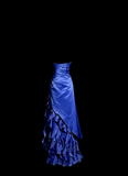 Vintage Ball Gown Strapless Royal Blue Satin Beaded Long Prom Dress Party Dress Graduation Dresses HZ1121
