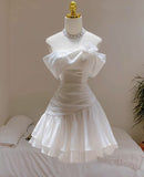 Cute A line Off The Shoulder White Chiffon Summer Homecoming Dress Hoco Dress Mini 16th Birthday Outfit Cocktail Dresses HZ1121