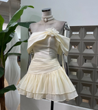 Cute A line Off The Shoulder White Chiffon Summer Homecoming Dress Hoco Dress Mini 16th Birthday Outfit Cocktail Dresses HZ1121
