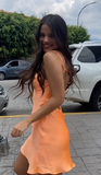 Simple Sheath Straps Orange Short Homecoming Dress Summer Hoco Dresses Cocktail Dress Birthday Outfits HZ1121