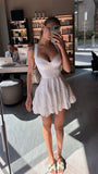 Sexy A line Straps White Lace Short Homecoming Dress Summer Hoco Dresses Cocktail Dress Birthday Outfits HZ1121