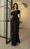 Pretty Sheath Off The Shoulder Black Satin Prom Dresses Formal Summer Wedding Guest Dresses Wedding Guest Outfits HZ1121