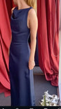 Elegant Sheath Navy Blue Satin Prom Dresses Formal Summer Wedding Guest Dresses Wedding Guest Outfits HZ1121