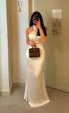 Pretty Mermaid Halter White Satin Party Dresses Formal Summer Wedding Guest Dresses Wedding Guest Outfits HZ1121