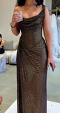 Gorgeous Mermaid One Shoulder Black Sequin Party Prom Dresses Formal Summer Wedding Guest Dresses Wedding Guest Outfits HZ1121