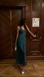 Simple A line Square Teal Satin Evening Dresses Formal Summer Wedding Guest Dresses Wedding Guest Outfits HZ1121