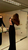 Simple A Line Scoop Black Backless Night Dinner Evening Dresses Formal Summer Wedding Guest Dresses With Scarf Wedding Guest Outfits HZ1121