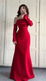 Sexy Mermaid Strapless Sleeveless Red Satin Prom Dresses With Gloves Formal Summer Wedding Guest Dresses Wedding Guest Outfits HZ1121