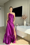 Classy A line One Shoulder Satin Prom Dresses Formal Summer Wedding Guest Dresses Wedding Guest Outfit HZ1121