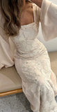 Classy Sheath Square Neck Long Prom Dresses Formal Summer Wedding Guest Dresses Wedding Guest Outfit HZ1121
