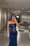 Elegant Mermaid Navy Blue Sequin Prom Dresses Formal Summer Wedding Guest Dress Wedding Guest Outfits HZ1121