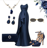 Elegant Mermaid Sweetheart Navy Blue Satin Prom Dresses Formal Summer Wedding Guest Dress Wedding Guest Outfits HZ1121