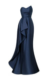 Elegant Mermaid Sweetheart Navy Blue Satin Prom Dresses Formal Summer Wedding Guest Dress Wedding Guest Outfits HZ1121