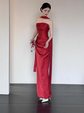 Gorgeous Sheath Strapless Burgundy Satin Prom Dresses Formal Summer Wedding Guest Dresses Wedding Guest Outfits With Scarf HZ1121