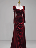 Classy Mermaid Sweetheart Burgundy Velvet Long Prom Dresses Summer Wedding Guest Dresses Wedding Guest Outfits HZ1121