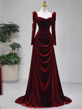 Classy Mermaid Sweetheart Burgundy Velvet Long Prom Dresses Summer Wedding Guest Dresses Wedding Guest Outfits HZ1121