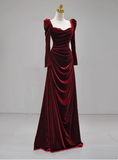 Classy Mermaid Sweetheart Burgundy Velvet Long Prom Dresses Summer Wedding Guest Dresses Wedding Guest Outfits HZ1121