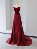 Gorgeous Sheath Strapless Satin Prom Dresses Formal Summer Wedding Guest Dresses Wedding Guest Outfits With Scarf HZ1121