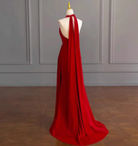 Classy A line Halter Sleeveless Satin Prom Dresses Red Summer Wedding Guest Dresses Wedding Guest Outfits HZ1121