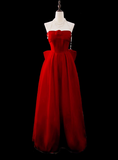Gorgeous Ball Gown Strapless Red Prom Dresses Formal Summer Wedding Guest Dresses Wedding Guest Outfits With Scarf HZ1121
