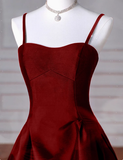 Classy A line Spaghetti Straps Sleeveless Satin Prom Dresses Red Summer Wedding Guest Dresses Wedding Guest Outfits HZ1121
