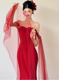 Pretty Mermaid Strapless Burgundy Prom Dresses Formal Summer Wedding Guest Dresses Wedding Guest Outfits HZ1121