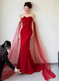 Pretty Mermaid Strapless Burgundy Prom Dresses Formal Summer Wedding Guest Dresses Wedding Guest Outfits HZ1121