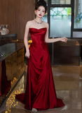 Elegant Sheath Sweetheart Burgundy Satin Prom Dresses Formal Summer Wedding Guest Dresses Wedding Guest Outfits HZ1121