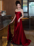 Elegant Sheath Sweetheart Burgundy Satin Prom Dresses Formal Summer Wedding Guest Dresses Wedding Guest Outfits HZ1121