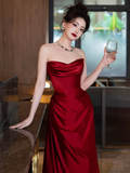 Elegant Sheath Sweetheart Burgundy Satin Prom Dresses Formal Summer Wedding Guest Dresses Wedding Guest Outfits HZ1121