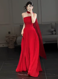 Gorgeous Sheath Strapless Red Chiffon Slit Prom Dresses Formal Summer Wedding Guest Dresses Wedding Guest Outfits HZ1121