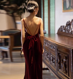 Elegant Sheath Spaghetti Straps Burgundy Velvet Prom Dresses Formal Summer Wedding Guest Dresses Wedding Guest Outfits HZ1121