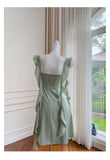 Sexy A line Square Mint Green Satin Short Homecoming Dress Summer Hoco Dresses Cocktail Dress Birthday Outfits HZ1121
