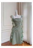 Sexy A line Square Mint Green Satin Short Homecoming Dress Summer Hoco Dresses Cocktail Dress Birthday Outfits HZ1121