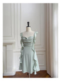Sexy A line Square Mint Green Satin Short Homecoming Dress Summer Hoco Dresses Cocktail Dress Birthday Outfits HZ1121