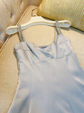 Classy A line Straps Dusty Blue Satin Prom Dresses Formal Summer Wedding Guest Dresses Wedding Guest Outfit HZ1121