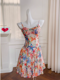 Sexy A line Spaghetti Straps Floral Chiffon Short Homecoming Dress Summer Hoco Dresses Cocktail Dress Birthday Outfits HZ1121
