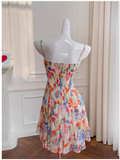 Sexy A line Spaghetti Straps Floral Chiffon Short Homecoming Dress Summer Hoco Dresses Cocktail Dress Birthday Outfits HZ1121