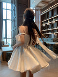 Sexy A line Spaghetti Straps Satin White Short Homecoming Dress Summer Hoco Dresses Cocktail Dress Birthday Outfits HZ1121