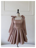 Sexy A line Spaghetti Straps Satin Corset Back Short Homecoming Dress Summer Hoco Dresses Cocktail Dress Birthday Outfits HZ1121