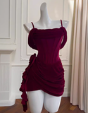 Sexy Sheath Spaghetti Straps Burgundy Short Homecoming Dresses Summer Hoco Dresses Cocktail Dress Birthday Outfits HZ1121